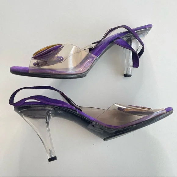 Vintage Onex Purple Gold Clear Studded Bow Retro Slingback Heels 80s 90s Size 9 - Picture 5 of 10